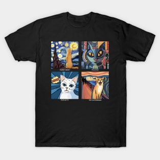 Artistic Cats: Aesthetic Bliss for Art History and Cat Lovers (white text) T-Shirt